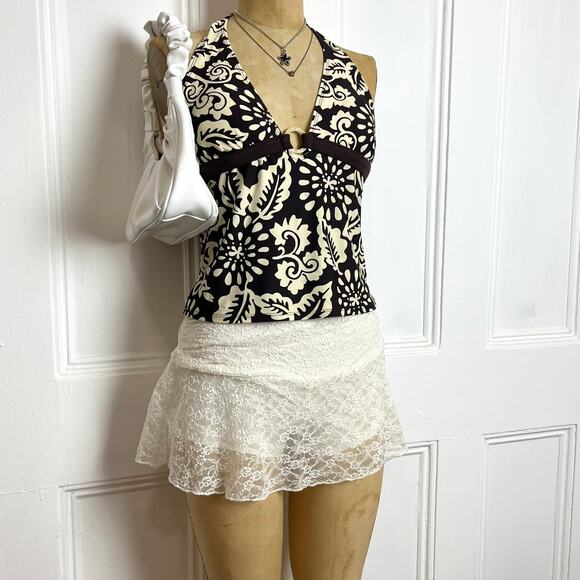Apt 9 Vintage retro halter top with bohochic circle accent & floral cream print - Picture 1 of 6